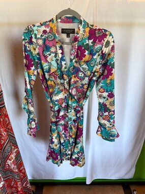 LAUNDRY BY SHELLI SEGAL Retro Floral Long Sleeve Wrap Dress 4